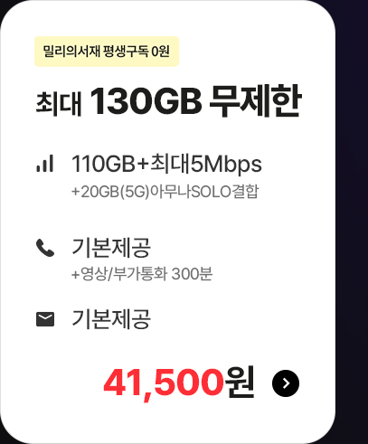 5G 모두다 맘껏 130GB+(밀리의 서재 FREE) 가입하기