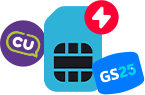 유심칩, 번개 아이콘, CU 및 GS25 말풍선 꾸밈 이미지