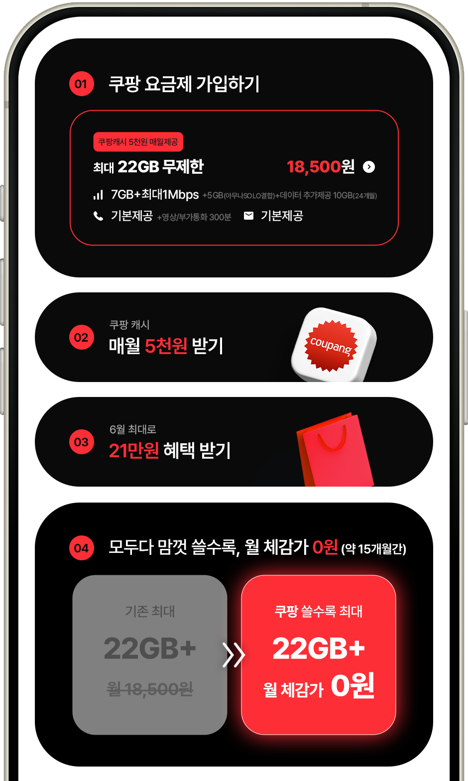 쿠팡 요금제 가입 5단계 혜택 안내 화면