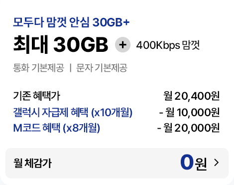 모두다 맘껏 안심 30GB+ 요금제 혜택