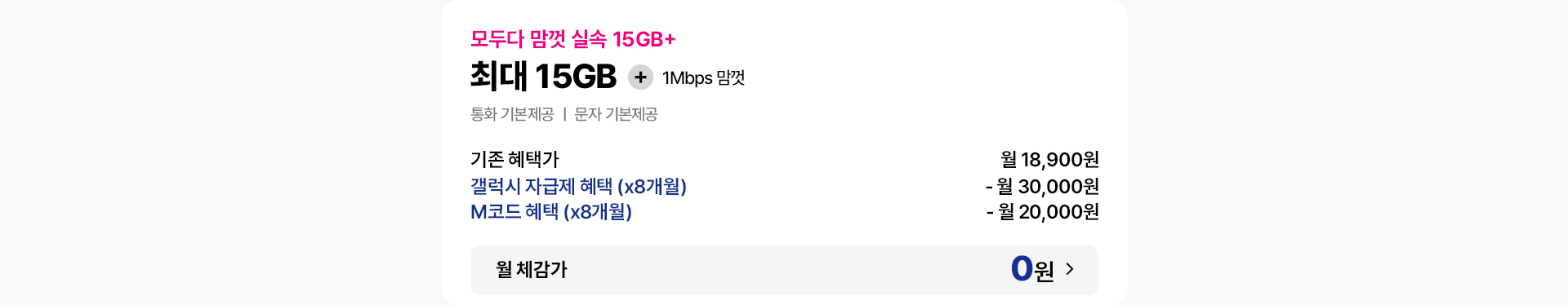 모두다 맘껏 실속 15GB+ 요금제 혜택 안내