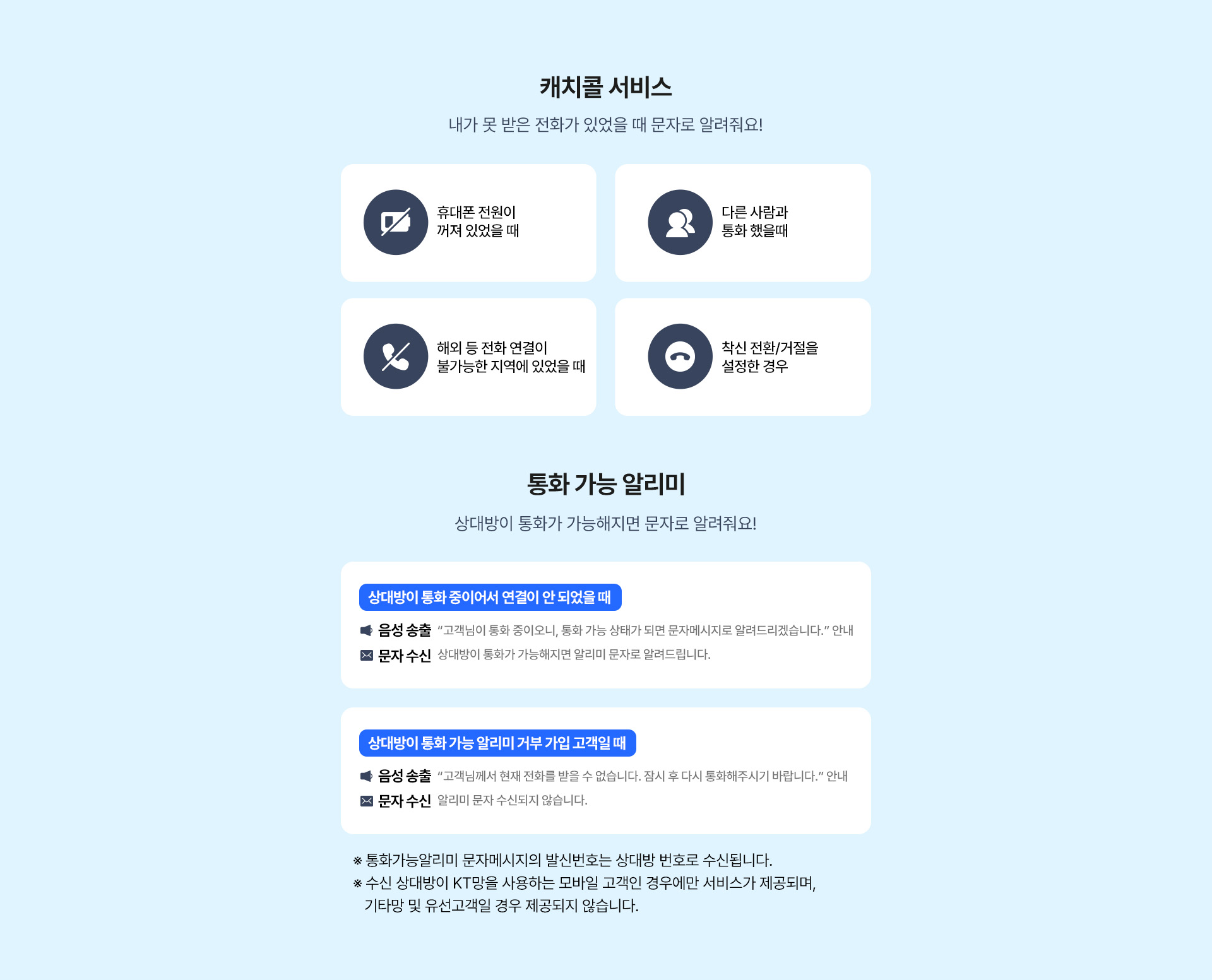 kt M모바일 캐치콜 서비스 및 통화 가능 알리미 상세 이용 안내
