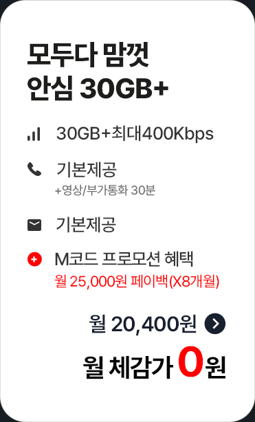 모두다 맘껏 안심 30GB+ 월 체감가 0원