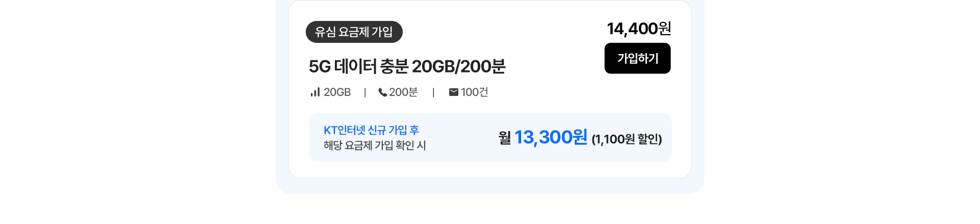 5G 데이터 충분 20GB/200분 요금제 안내