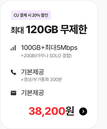 모두다 맘껏 100GB+(CU 20%할인) 가입하기